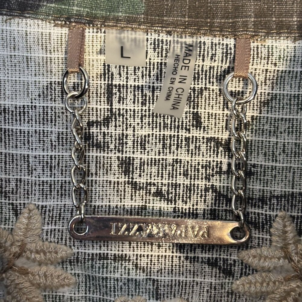 Paparazzi Camo Floral Embroidered Button-Up Jacket Tie Waist Large - Picture 8 of 14